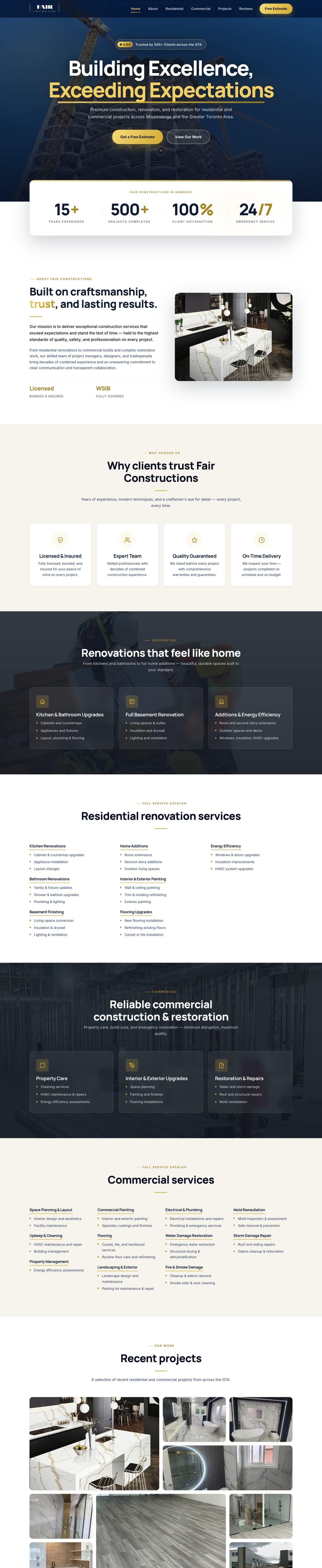 Fair Construction website, full page