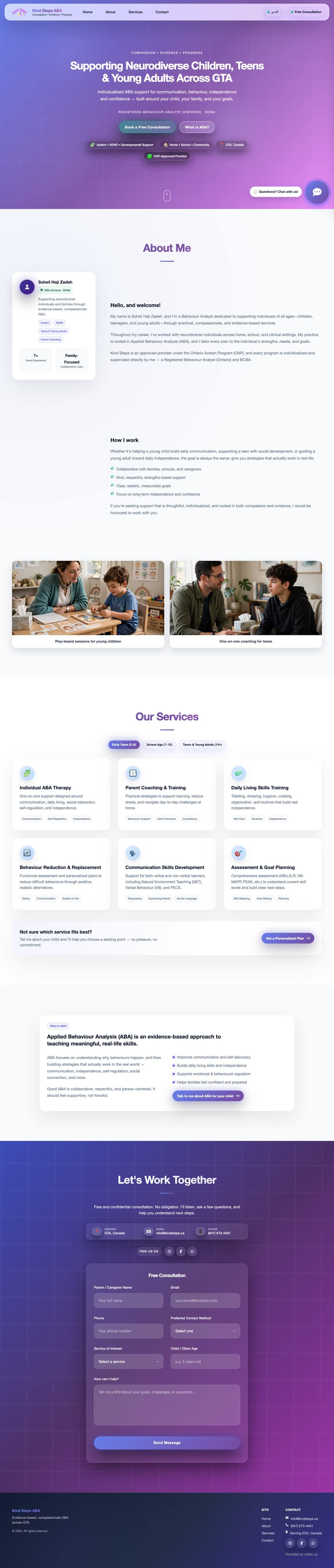 Kind Steps website, full page