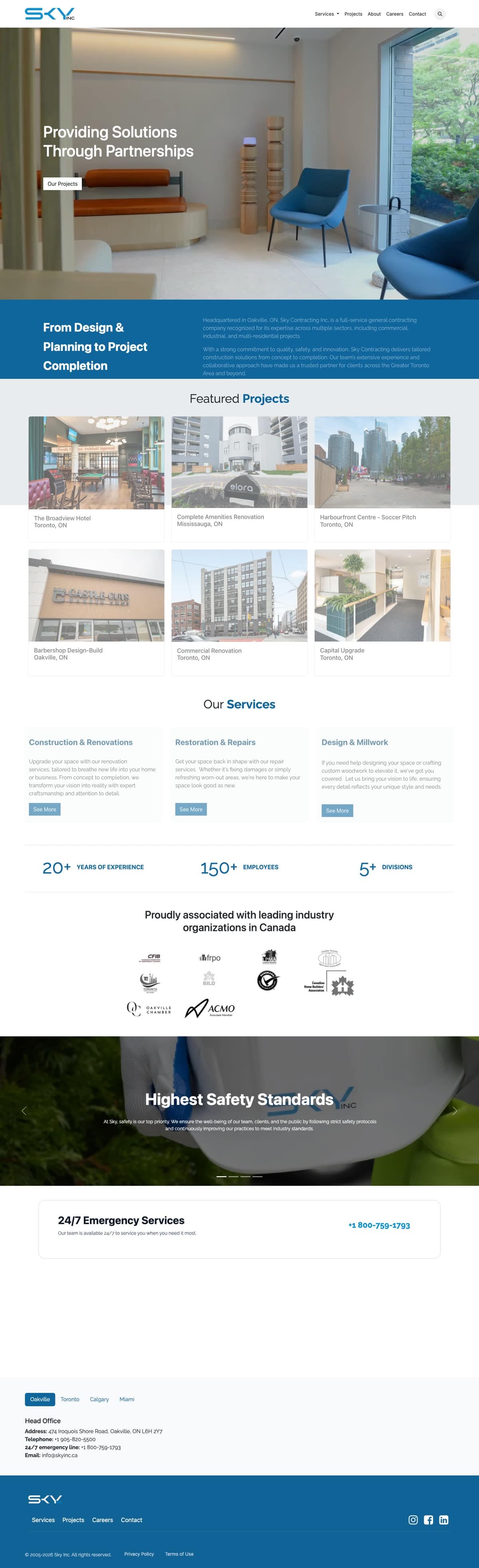 Sky Contracting Inc website, full page